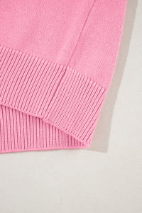 Rose Red Pearled Colorblock Crew Neck Half Sleeve Sweater