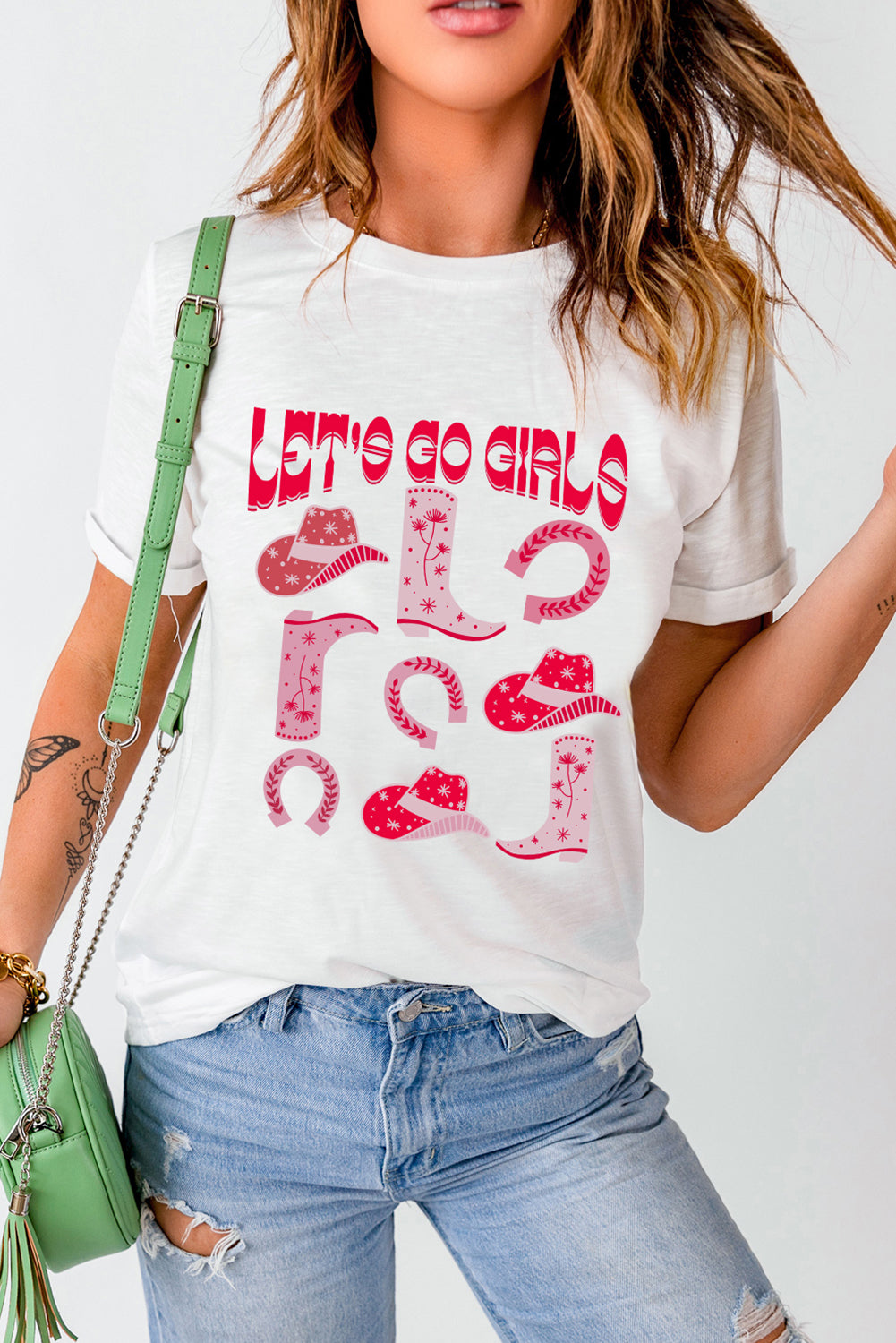 White LET'S GO GIRLS Western Fashion Graphic T Shirt