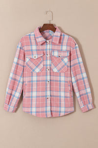 Pink Plaid Flap Pocket Flannel Shacket