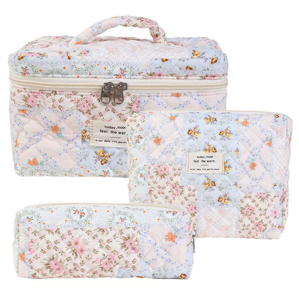 Women's Spring elegant flower pattern makeup bags, 2 pcs/set portable large capacity cosmetic storage bags, zipper makeup organizer for travel use