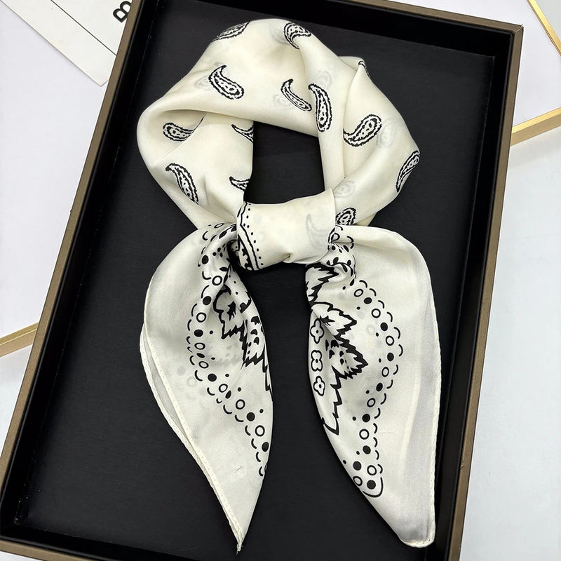 2024 New Silk Square Hair Scarf Foulard Pashmina Shawls Wraps Neck Scarves Women Floral Bandana Headbands Floral Bufandas Female