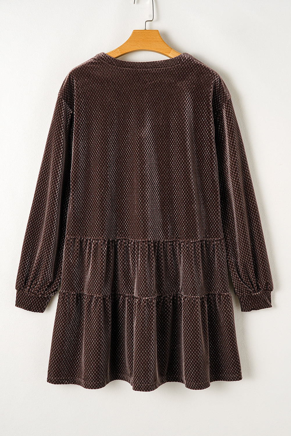 Dark Brown Textured Velvet V Neck Shift Dress