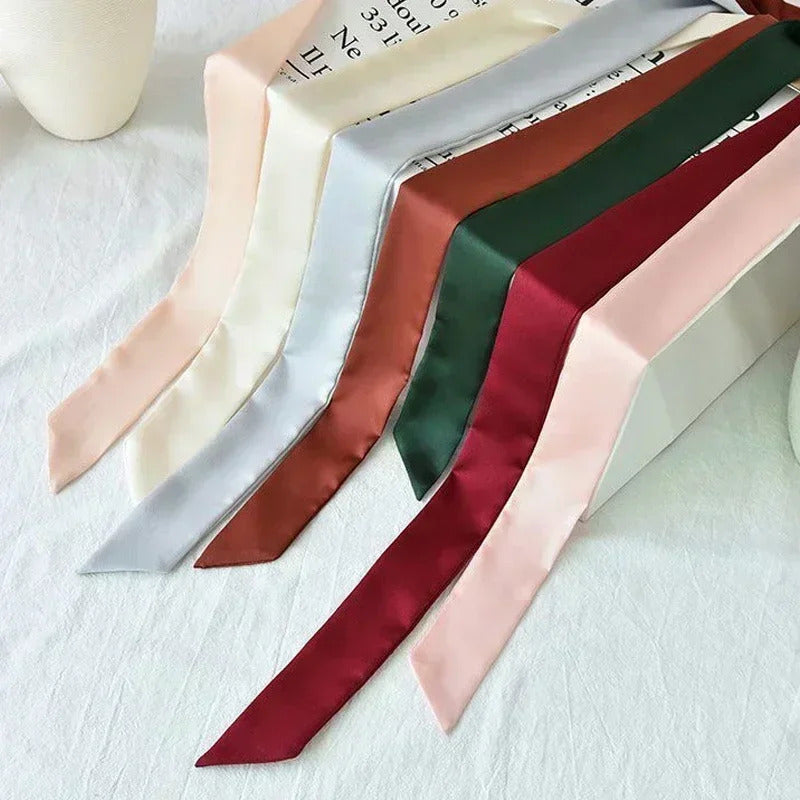 5X190CM Women Narrow Long Scarf Solid Color Chiffon Red Tie Black Bag Ribbon Headband Choker Streamer Lady Accessories