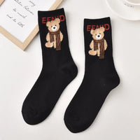 Spring Autumn Winter Cartoon Women'S Socks Cotton Mid-Tube Cute Bear Print Trend Short Socks Comfortable Breathable Sports Socks