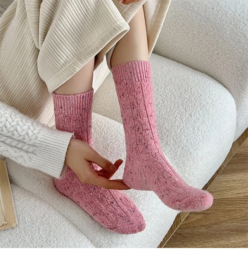 Women's Socks Winter New Novelty Fashion Japanese Style Casual Crew Socks Warm Striped Autumn Simple Wool Socks For Girls Trendy