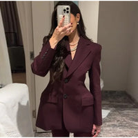 Elegant Solid Slim Blazer Jacket Women Long Sleeve Lapel Shoulder Pads Single Breasted Coat 2025 Spring Lady Office Outwear