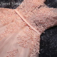 S0125 Prom Dress Short Pink Bridesmaid Dresses Beadings Sexy Neck Lace Up Pearls Wedding Party Graduation Gowns Sweet Memory