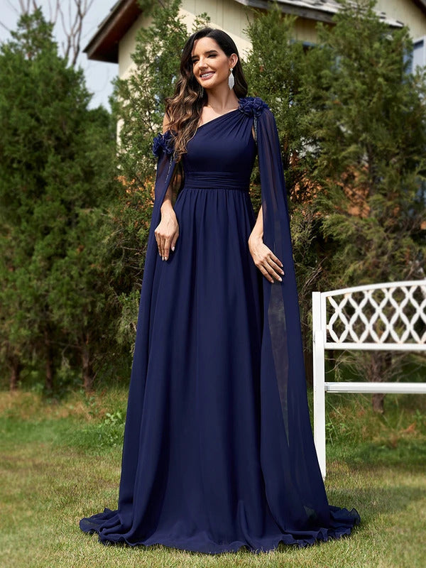 Lucyinlove Luxury Chiffon Streamer Navy Evening Dress Long 2024 Elegant Dress Bridesmaid Party Prom Arabia Flower Cocktail Dress