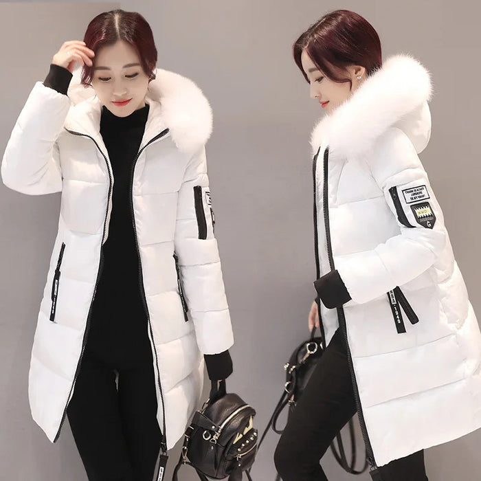 Women's Plus Size cotton jacket long hooded parka with fur collar warm thick jacket casual jacket cotton jacket women's par