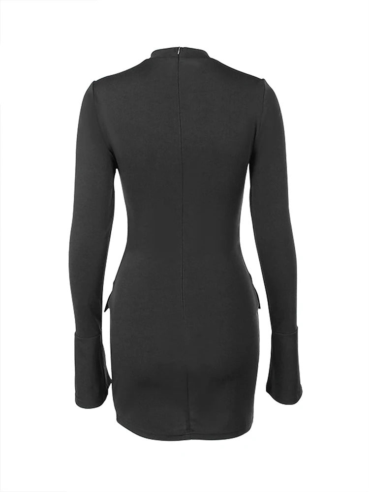 Autumn Office Lady Mini Dress Women Streetwear Long Sleeves Solid Sexy Bodycon Black Dress Casual Clubwear Elegant Party Dresses