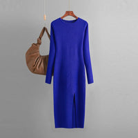 HLBCBG Elegant Winter Long Sleeve Pullover Midi Dress Thick Warm  bodycon Party Dresses O Neck Long Knit Women Sweater Dress