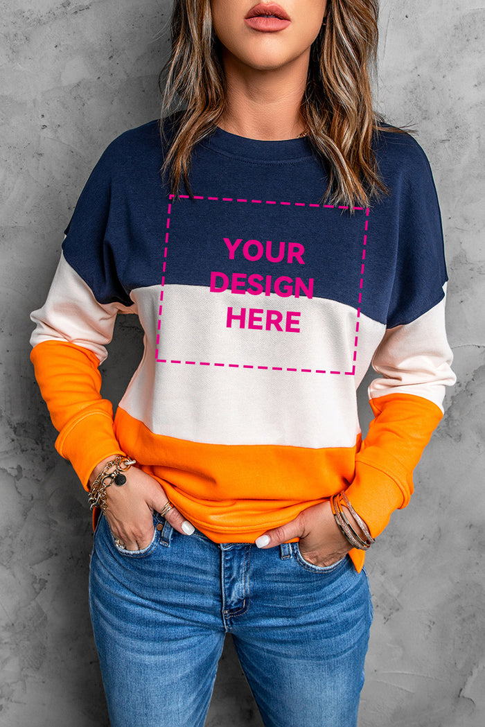 Blank Apparel - Colorblock Orange Contrast Stitching Sweatshirt with Slits