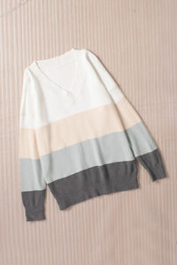 Colorblock V Neck Pullover Sweater