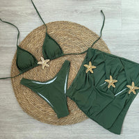 Sexy starfish 3 Pieces Bikinis 2024 Swimsuit For Women Black Swimwear Brazilian Bikini Set Biquini Female Swimuits Beachwear