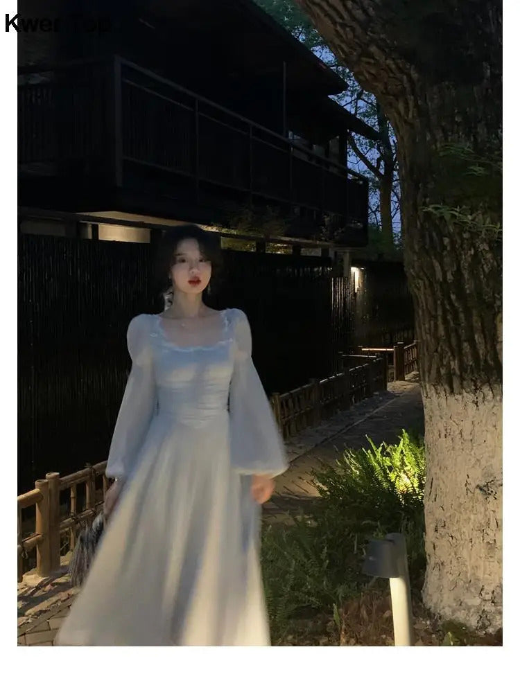 French Elegant Princess Evening Party Midi Dresses for Women Autumn Slim Bandage Long Sleeve Vestidos Korean Spring Clothes