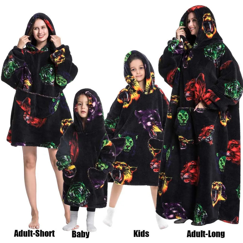 Winter Hoodies Sweatshirt Women Men Pullover Fleece Giant TV Oversized Blanket with Sleeves Adult Halloween Pumpkin Clothing