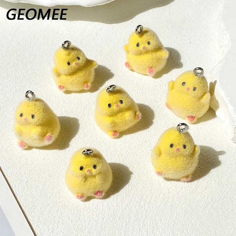 10/20/30pcs Kawaii Small Yellow Chicken Resin Charms Flocked Animal Pendant For Earring Keychains Diy Jewelry Make