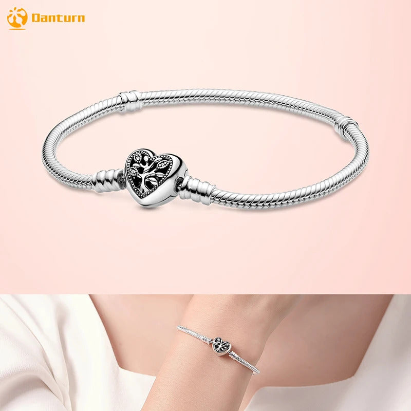 Danturn 925 Sterling Silver Bracelets Gold Heart, Butterfly Crown Women Bangles Luxury Jewelry Anniversary GIft DIY Fashions