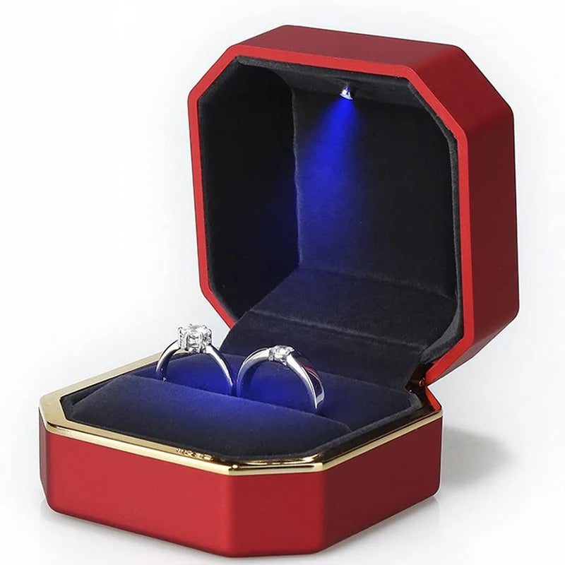 1 Pcs LED Jewelry Ring Box Luxury Velvet Rubber Necklace Pendant Gifts Display With Light For Proposal Engagement Wedding Case