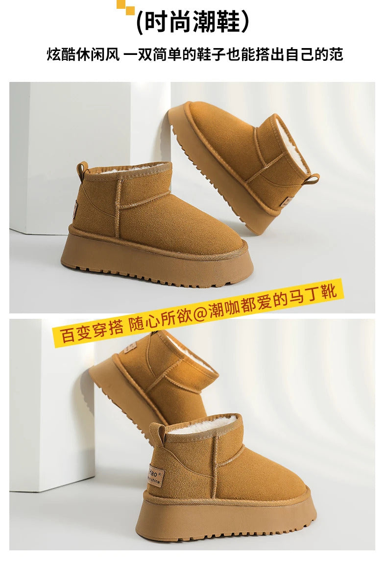 Luxury Winter Women Short Plush Warm Snow Boots Casual Shoes New Suede Fur Chelsea Ankle Boots Flats Platform Ladies Shoes