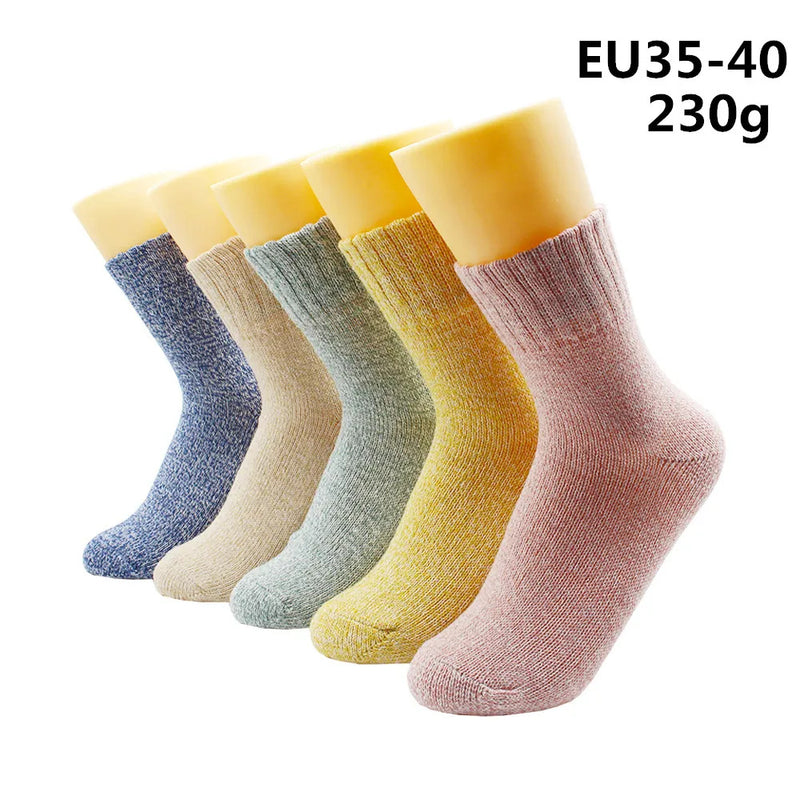 5 Pairs Winter Warmer Women Thicken Thermal Wool Cashmere Snow Socks Fashion Casual Euramerican National Wool Socks for Women