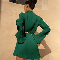 Women Elegant Long Sleeve Streetwear  Green Fall Mini Dress 2024 Autumn Clothes