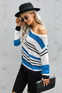 Gray Loose Fit Striped Pattern Sweater