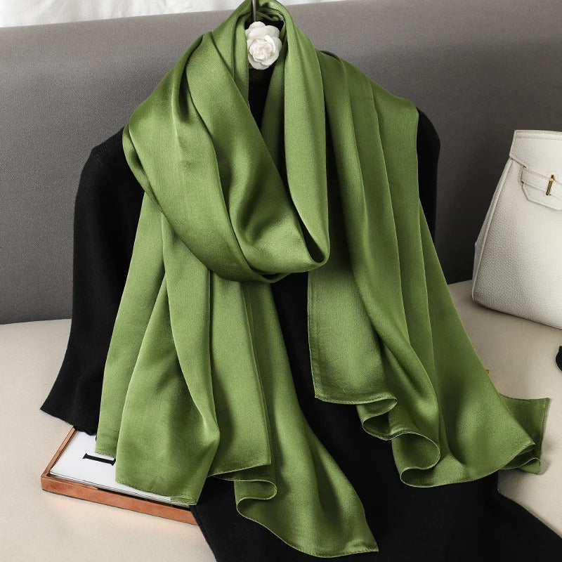 Foulard Silk Scarf Shawls Lady Bufanda Elegant Solid Scarves Women Sping Pashmina Hijab Wraps Female Beach Stoles 2024 Luxury