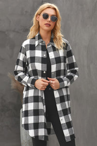 Blue Turn-down Collar Plaid Shirt Jacket