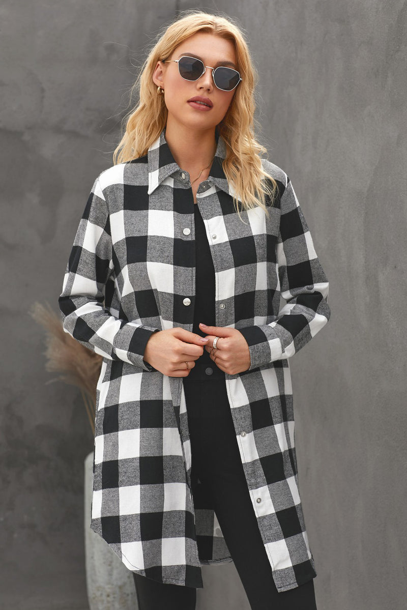 Blue Turn-down Collar Plaid Shirt Jacket