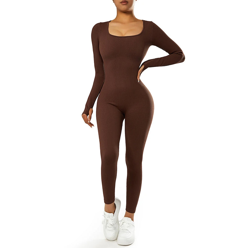 Bodycon Slim Jumpsuit For Women‘s Clothing Zipper Casual Brown Fitness Rompers Autumn 2024 Playsuit Activity Streetwear Overall