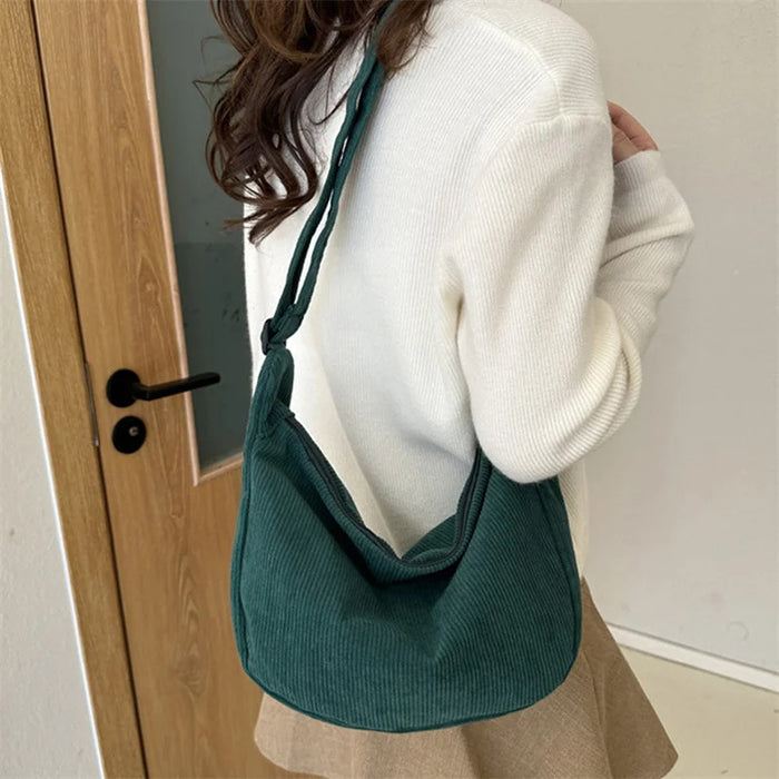 Corduroy Shoulder Bag Minimalist Crossbody Bag Women's Handbags Fashion Fabric Underarm Bag Solid Color Zipper Female Handbag