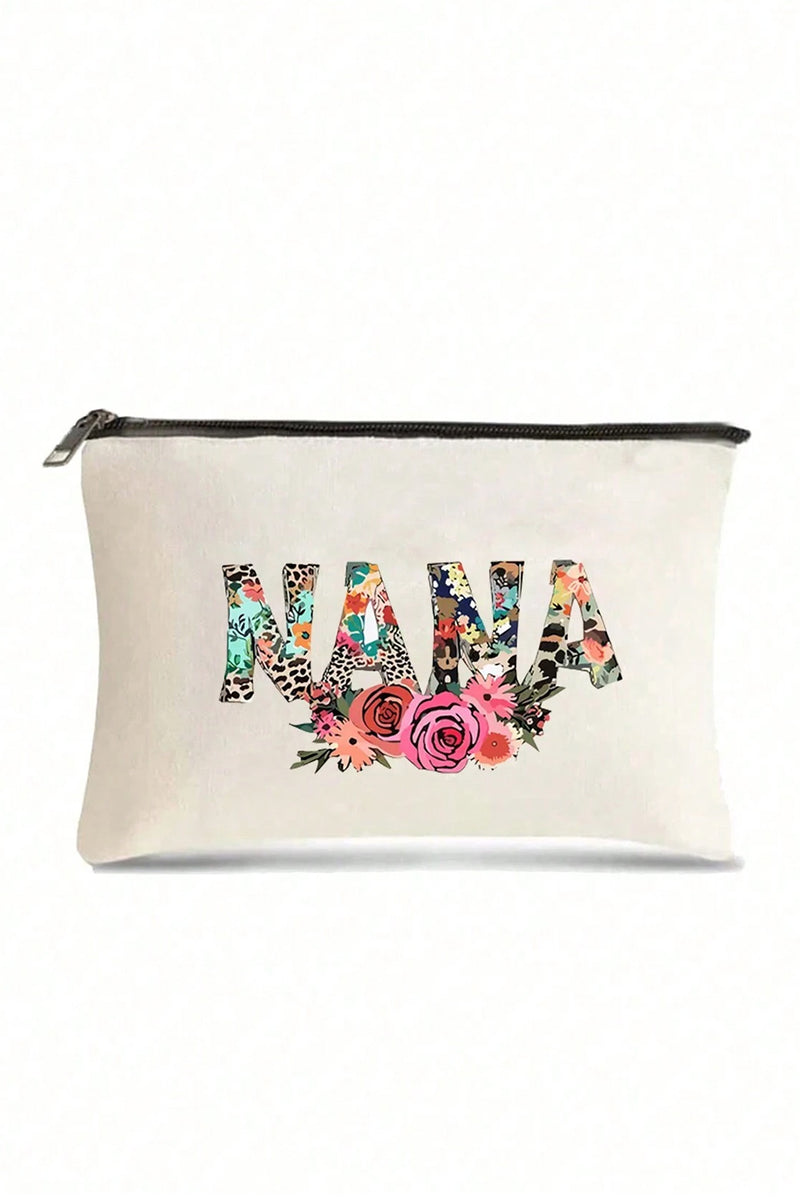 White TEACHER Graphic Print Zipper Cosmetic Bag