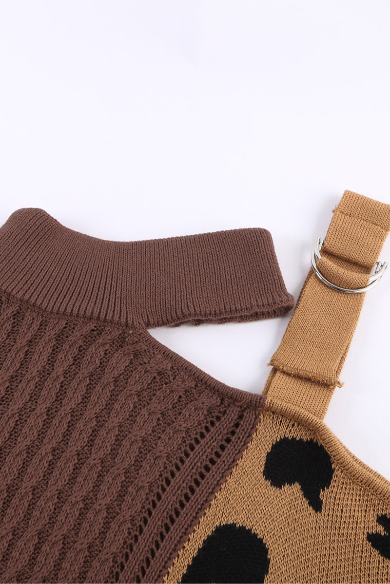 Brown Asymmetrical Buckle Sweater