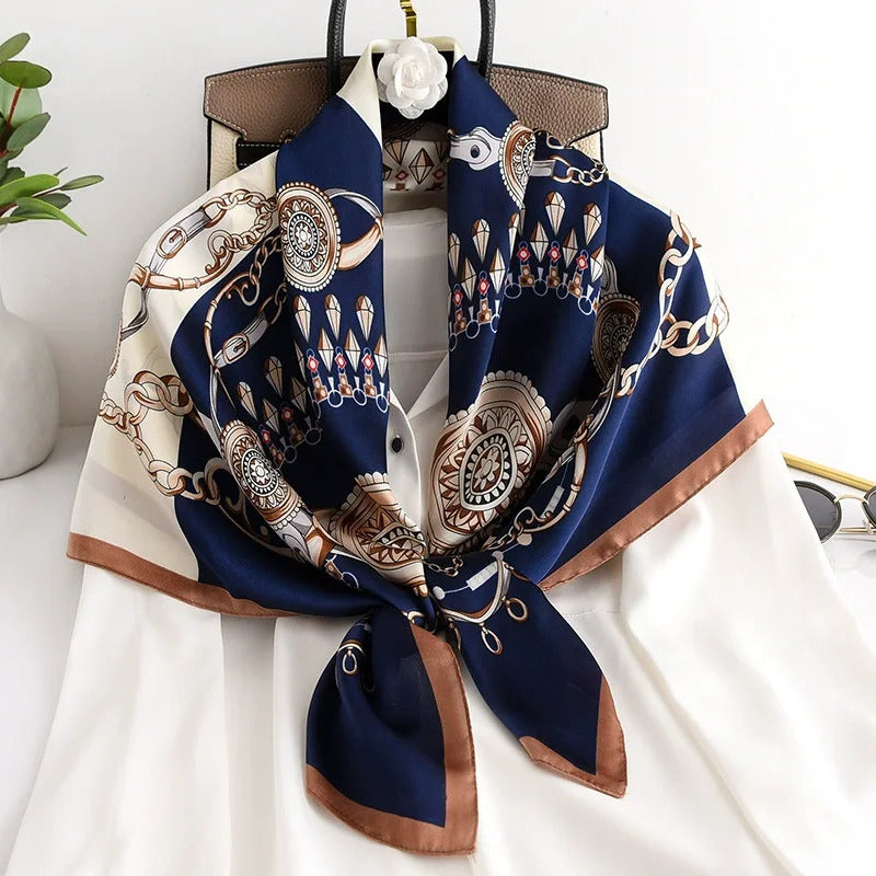 90*90cm Women Scarf Silk Feeling Hair Neck Square Brand Office bandanna muffler Waiter Flight Attendants Handkerchief Rings wrap