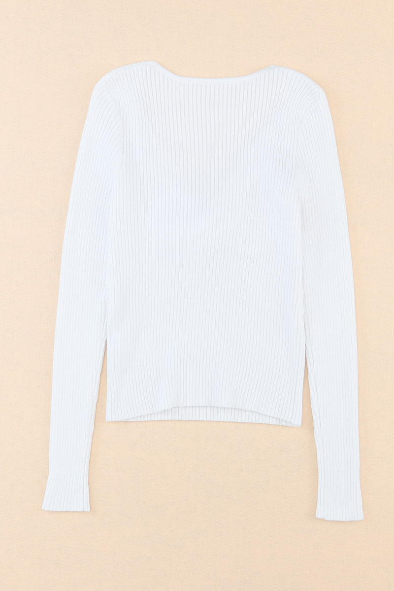 White Cable Crossed V Neck Sweater