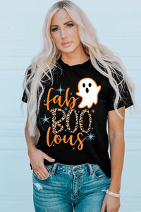 Black Fab Boo Lous Ghost Print Short Sleeve Graphic Tee