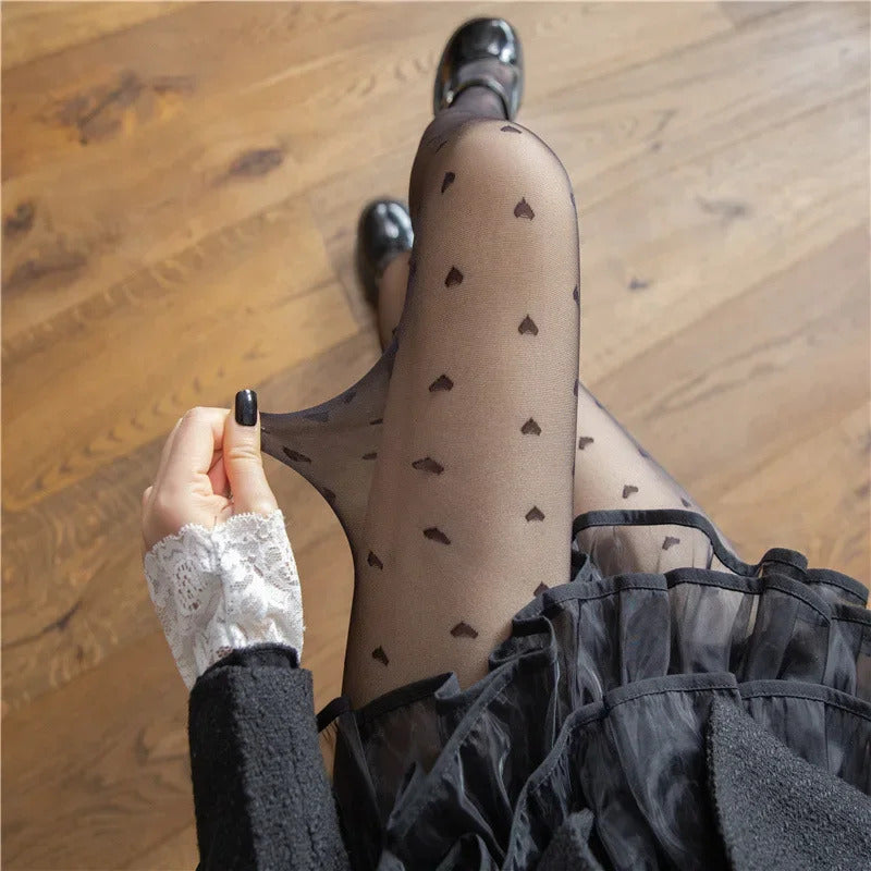 Pantyhose Woman Ultra thin Red Heart-shaped Dots Sexy Stockings Breathable Comfortable Long Black Stockings for Women