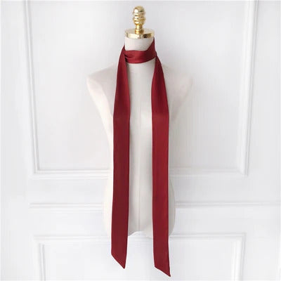 5X190CM Women Narrow Long Scarf 190x5cm Solid Color Chiffon Silk Rubber Red Tie Black Bag Ribbon Headbands Choker Streamer