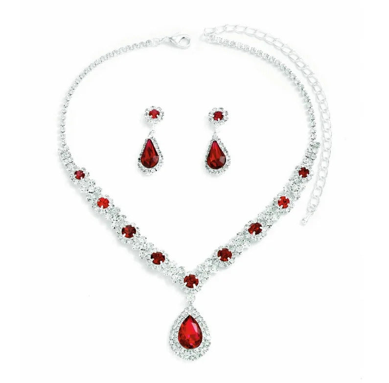 3 pieces of women's crystal droplet necklace with earrings set for wedding evening dress accessories