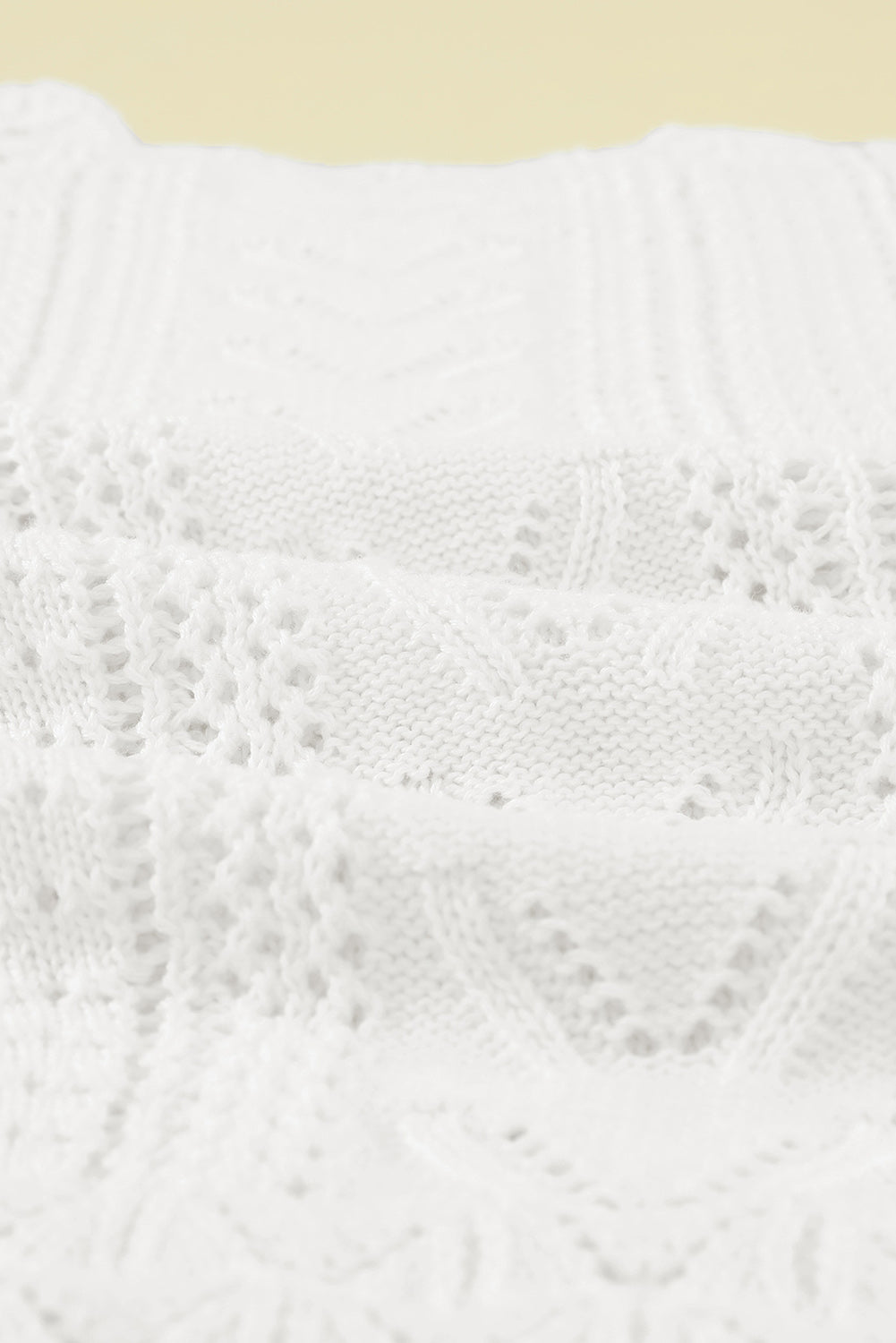 White Crochet Lace Pointelle Knit Sweater