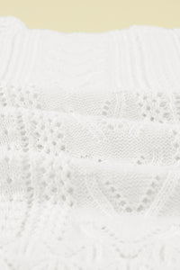 White Crochet Lace Pointelle Knit Sweater