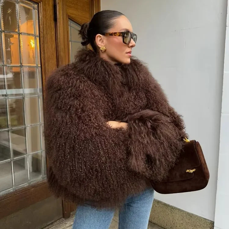 Women Elegant Solid Plush Faux Fur Short Coats Fashion Lapel Full Sleeves Thick Jacket Autumn 2024 Winter Female Casual Outwear