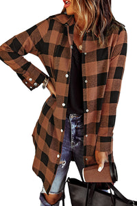 Blue Turn-down Collar Plaid Shirt Jacket