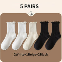 5 pair /Lot Socks for Women Ruffle Cotton Middle Tube Ankle Short Breathable Black White set Spring Autumn