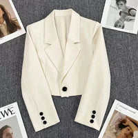 Xpqbb Black Cropped Blazers Woman Trend 2024 New All-match Notched Collar Crop Jacket Women Korean Chic Single Button Suit Coat