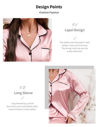 Women's Pajamas Autumn Luxurious Solid Satin Long Sleeve Pajama Set Elegant Lapel Collar Top & Long Pants Sleepwear & Loungewear