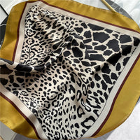 Fashionable 70*70cm Leopard Print Scarf For Women Spring/summer Soft Satin Borders Square Bandana Sun Protection Shawls