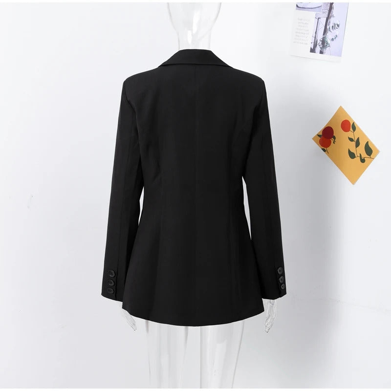 Elegant Shoulder Pads Blazer Dress Women Black V Neck Single-breasted Long Sleeve High Waist Mini Dresses Commute Vestidos Lady