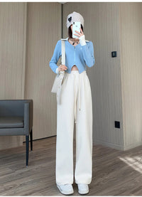 Women Long Pants Spring Autumn Women Elastic Waist Stright Long Wide leg pants 2024 Casual Female Long Pants Trousers